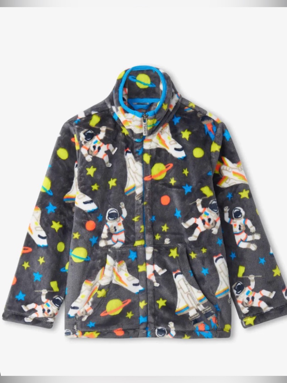 EUC Hatley Outer Space Fuzzy Fleece Zip Up Sz 6